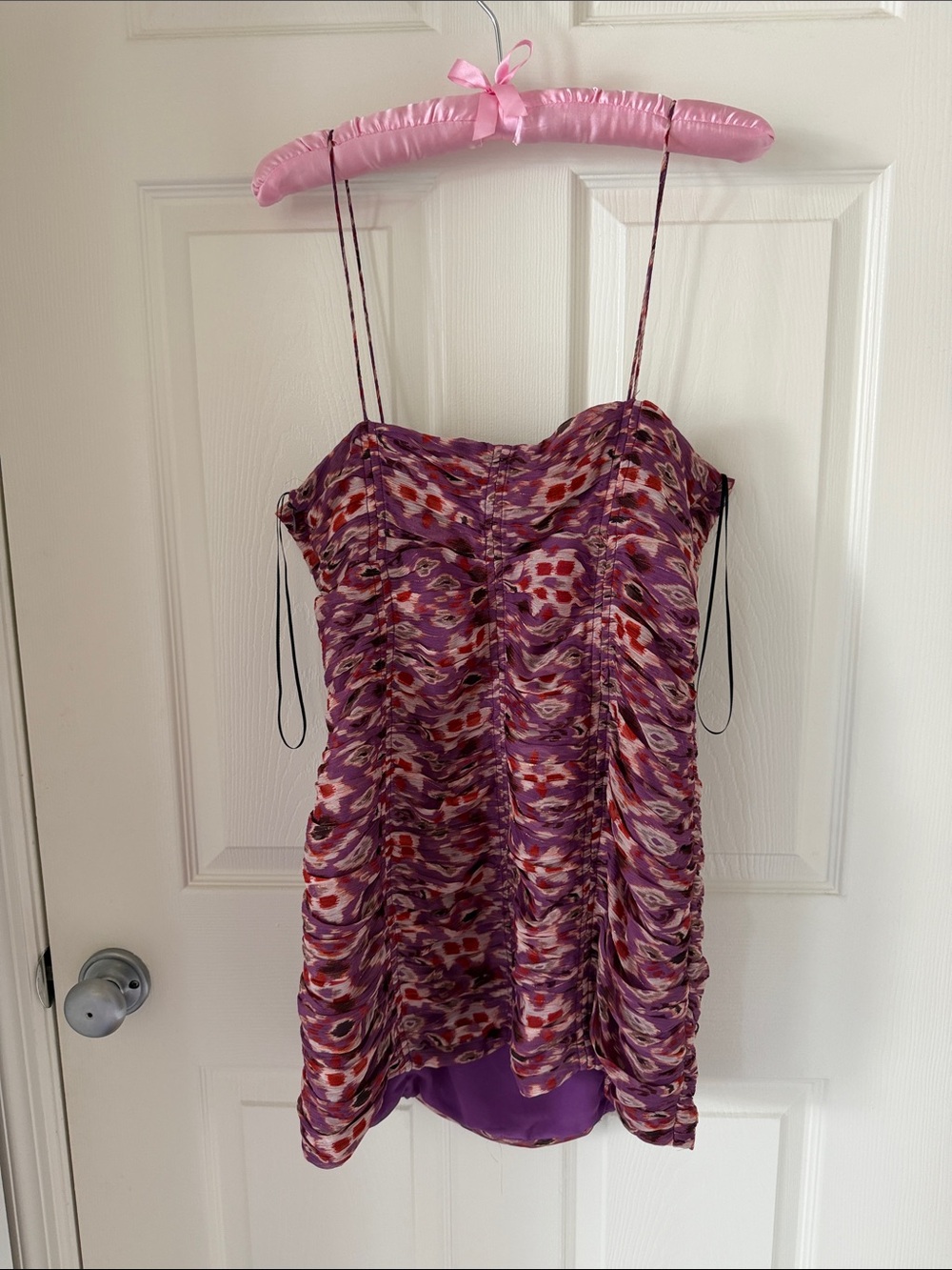 Zara Purple Patterned Ruched Mini Dress - Picture 5 of 7